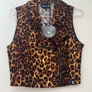 Sourpuss Leopard Print Zippered Vest